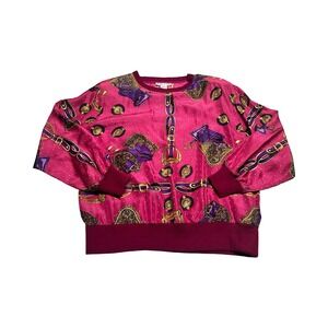 Regina Porter Vintage 100% Silk Equestrian Print Fuchsia Pink Purple Small